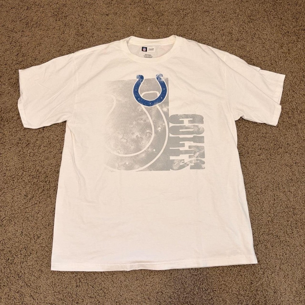 NFL Team Apparel Indianapolis Colts T-Shirt Mens Large White Graphic Tee Cotton